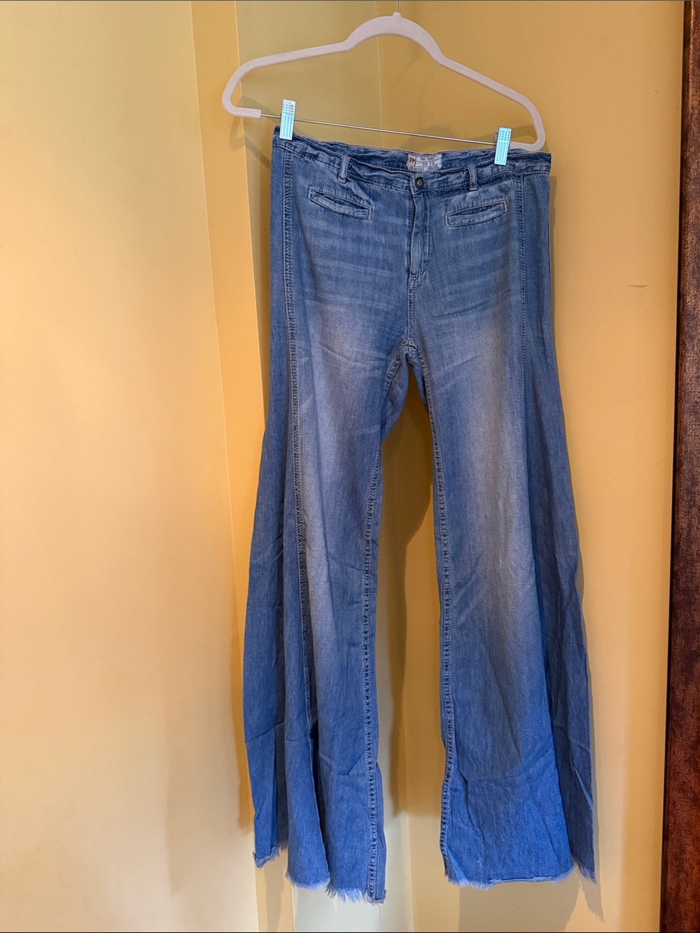 Free People Faded Light Blue Wide-Leg Flare Jeans
